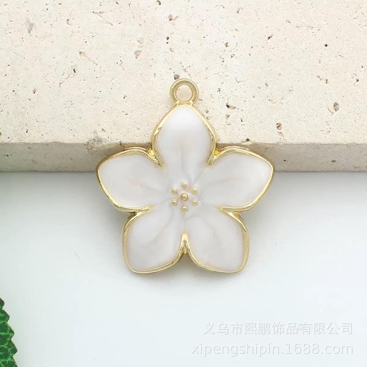Colorful Gold Edge Floral Pendants -Enamel Flower Charms