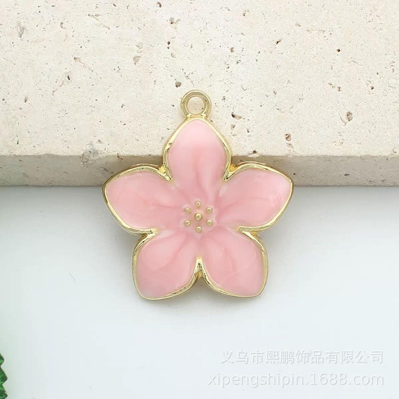 Colorful Gold Edge Floral Pendants -Enamel Flower Charms