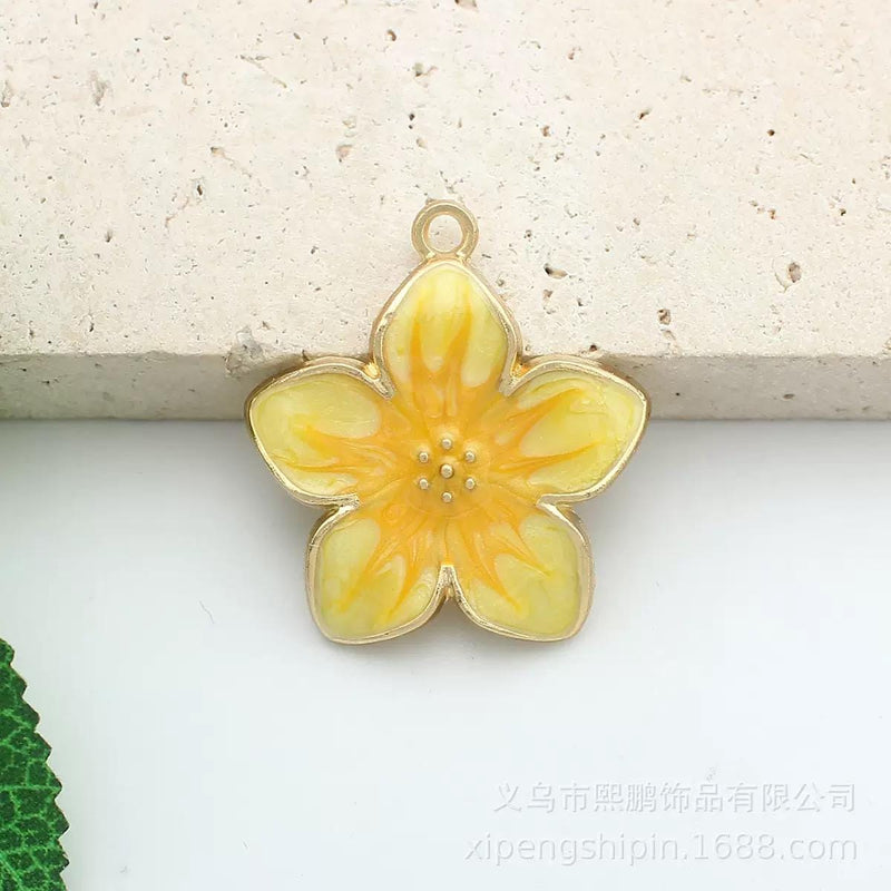 Colorful Gold Edge Floral Pendants -Enamel Flower Charms
