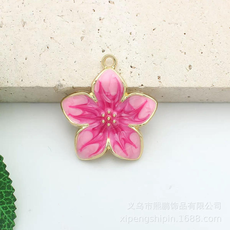 Colorful Gold Edge Floral Pendants -Enamel Flower Charms