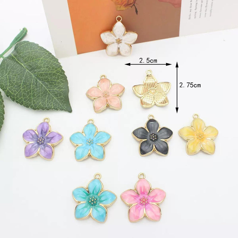 Colorful Gold Edge Floral Pendants -Enamel Flower Charms