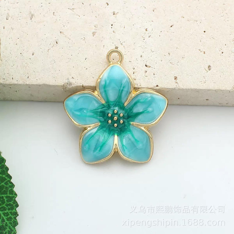 Colorful Gold Edge Floral Pendants -Enamel Flower Charms