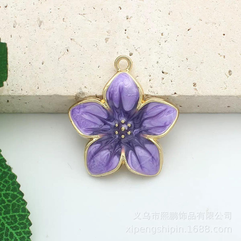 Colorful Gold Edge Floral Pendants -Enamel Flower Charms