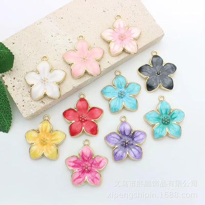 Colorful Gold Edge Floral Pendants -Enamel Flower Charms