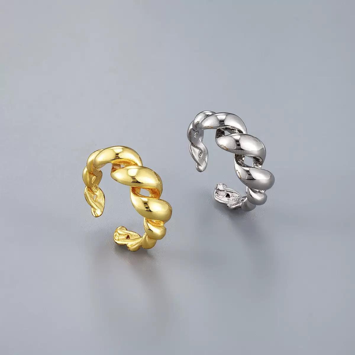 Chunky Twisted Adjustable Ring | Gold or Silver Open Band | Minimalist Stackable Fashion Ring for Women