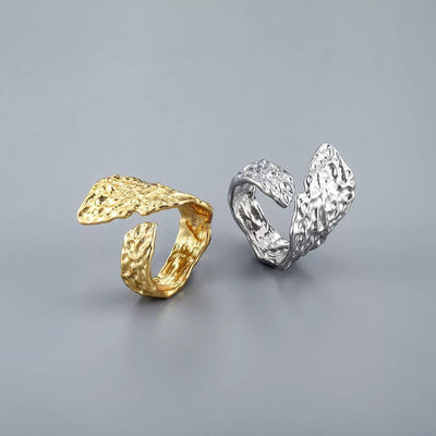Adjustable Hammered Open Wrap Ring | Gold or Silver Textured Statement Ring | Chunky Minimalist Jewelry