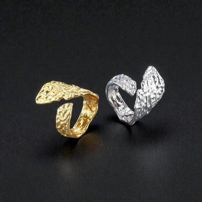 Adjustable Gold Plated Hammer and Abstract Rings