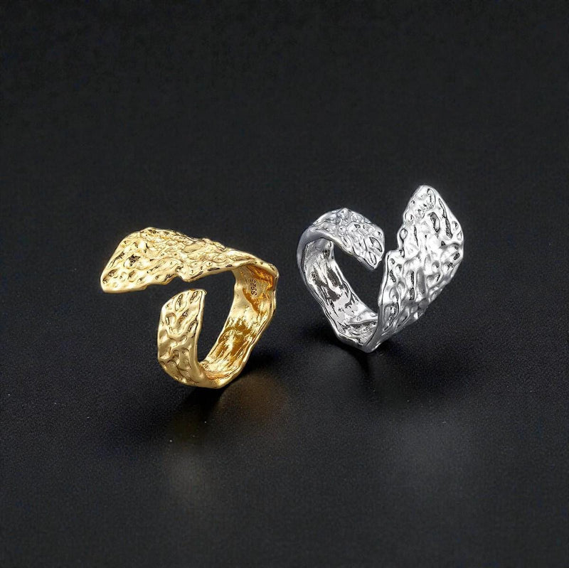Adjustable Gold Plated Hammer and Abstract Rings