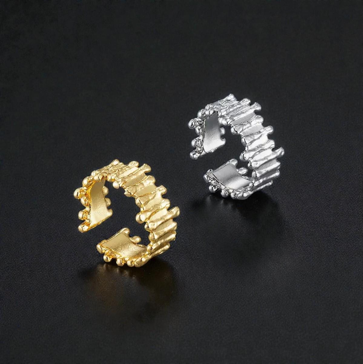 Adjustable Gold Plated Hammer and Abstract Rings