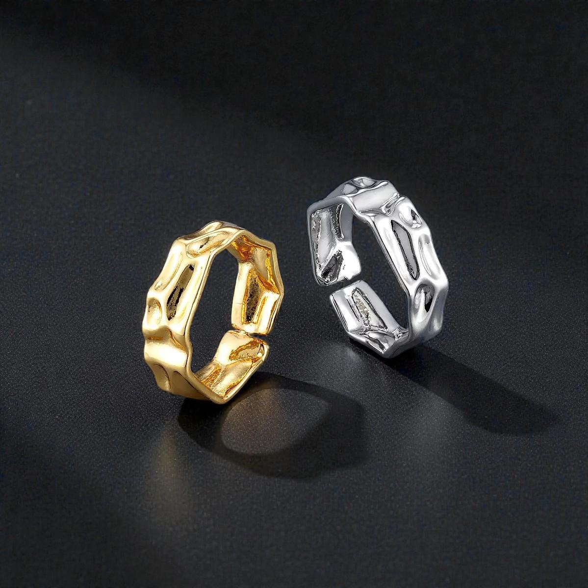 Adjustable Gold Plated Hammer and Abstract Rings