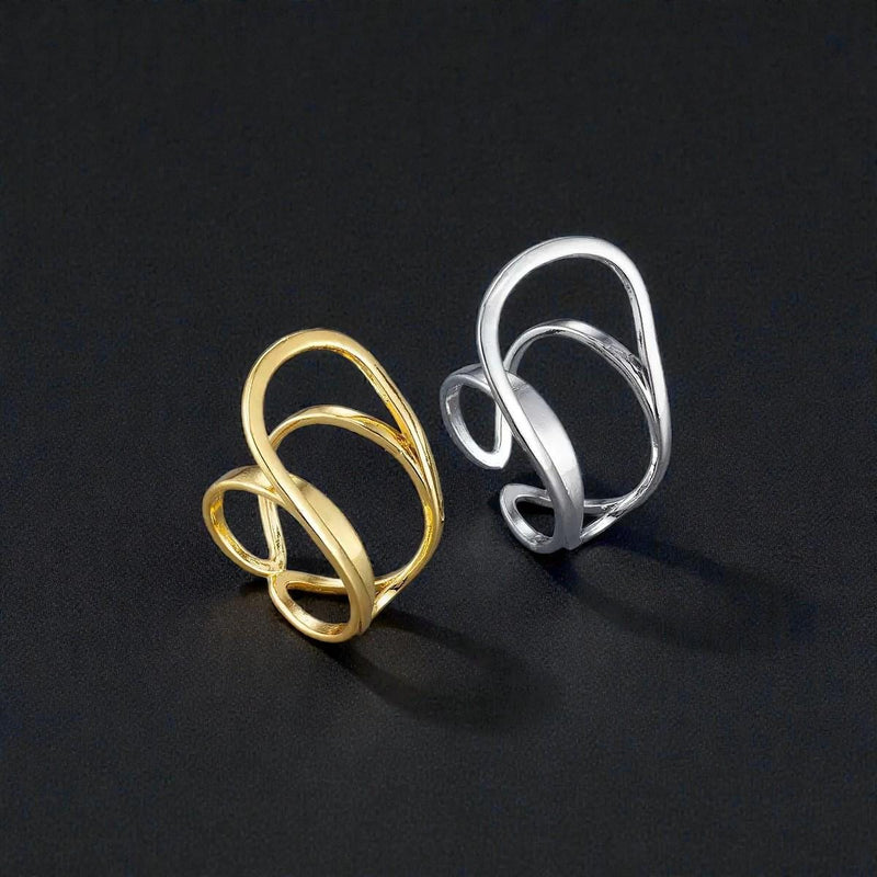Adjustable Gold Plated Hammer and Abstract Rings