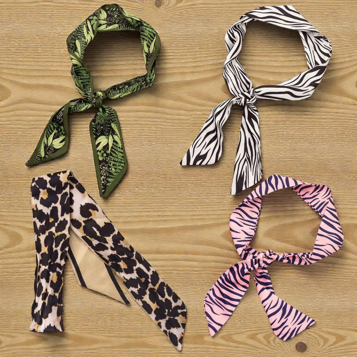 Women's Silk Scarves  Zebra, Leopard, Botanical, Pink Stripe Prints  Boutique Accessory.