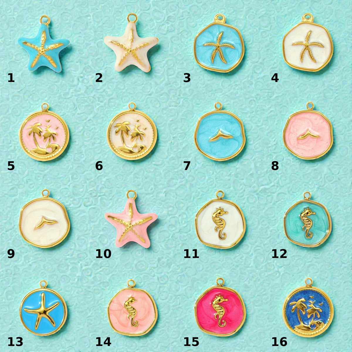 Gold Plated Beach Charms   Enamel Pendants for Necklaces & Bracelets / Ocean Jewelry
