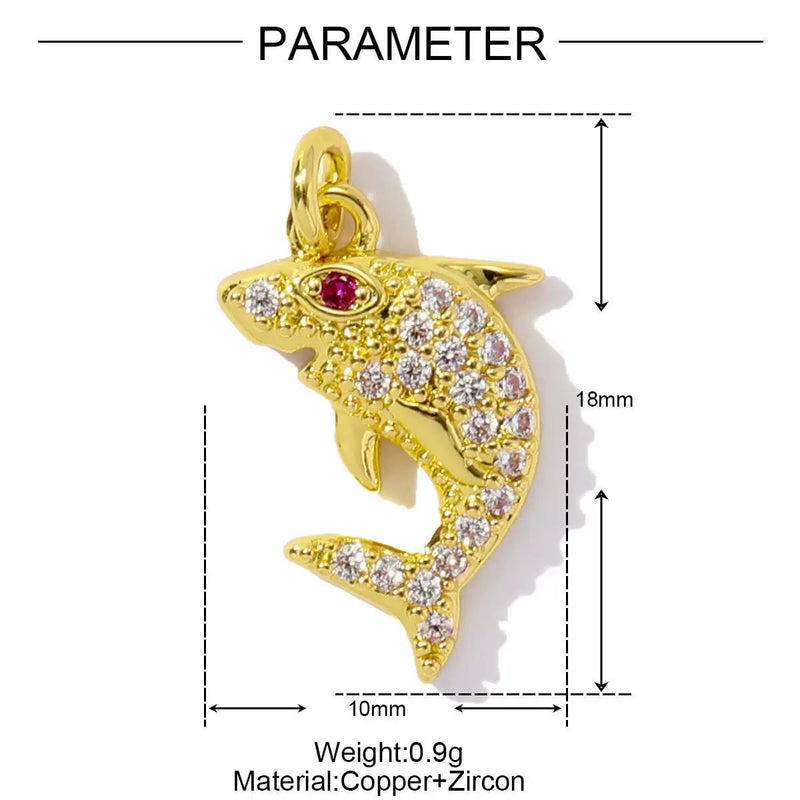 Gold Plated Ocean Charms  Fish, Shell & Shark CZ Enamel Pendants for Bracelets, Necklaces , Keychains