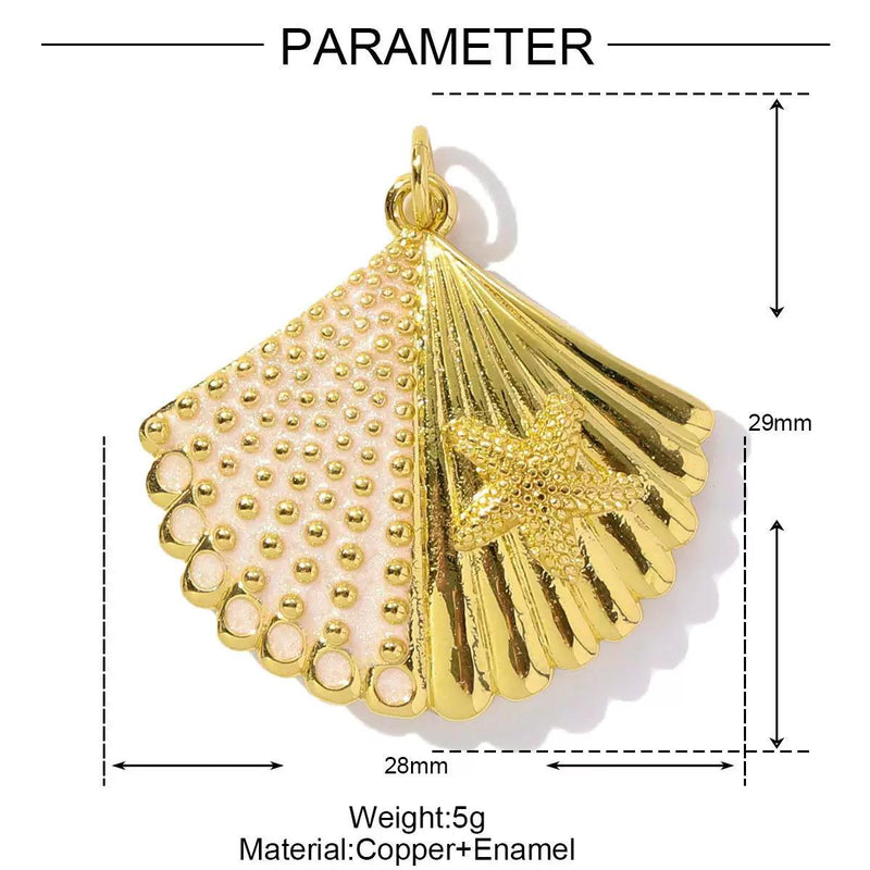 Gold Plated Ocean Charms  Fish, Shell & Shark CZ Enamel Pendants for Bracelets, Necklaces , Keychains