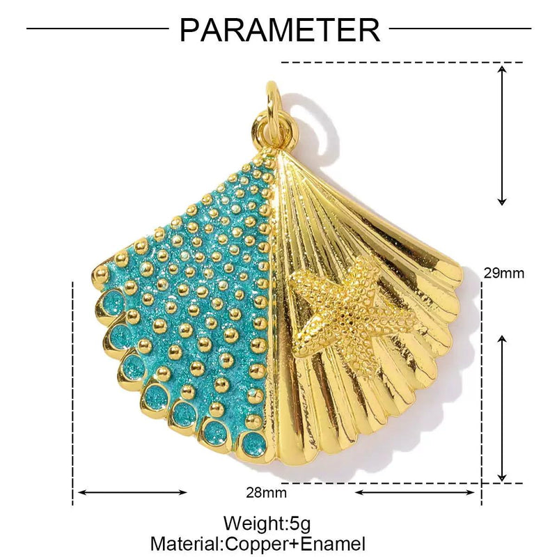 Gold Plated Ocean Charms  Fish, Shell & Shark CZ Enamel Pendants for Bracelets, Necklaces , Keychains