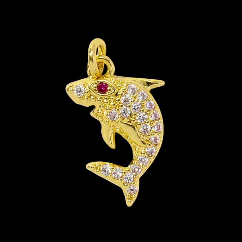 Gold Plated Ocean Charms  Fish, Shell & Shark CZ Enamel Pendants for Bracelets, Necklaces , Keychains