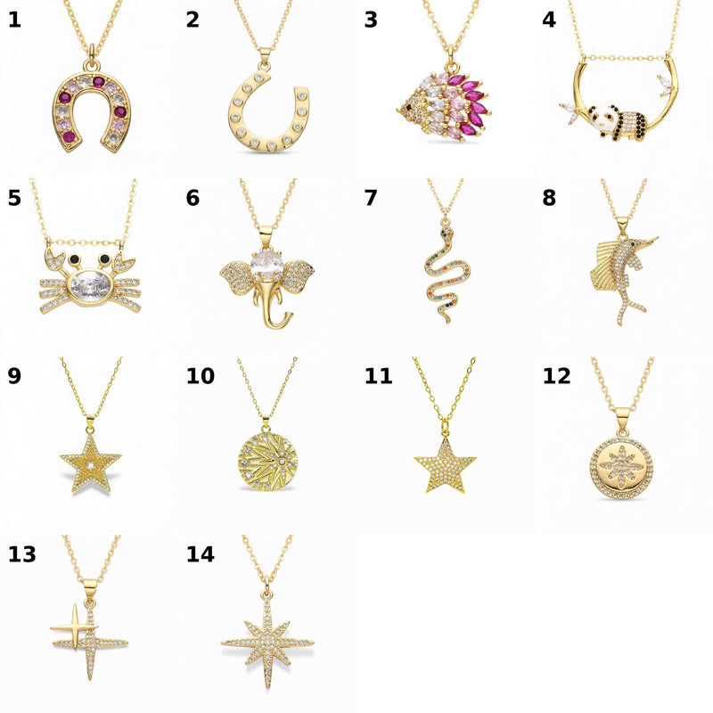 Gold-Plated Sparkling Charm Necklace Collection  Lucky, Zodiac & Celestial Pendants