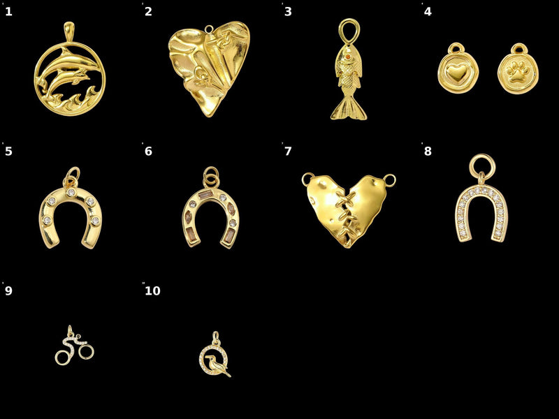 Gold Plated Charms  Horseshoe, Dolphin, Heart, Fish, Paw & CZ Designs | DIY Bracelets, Necklaces
