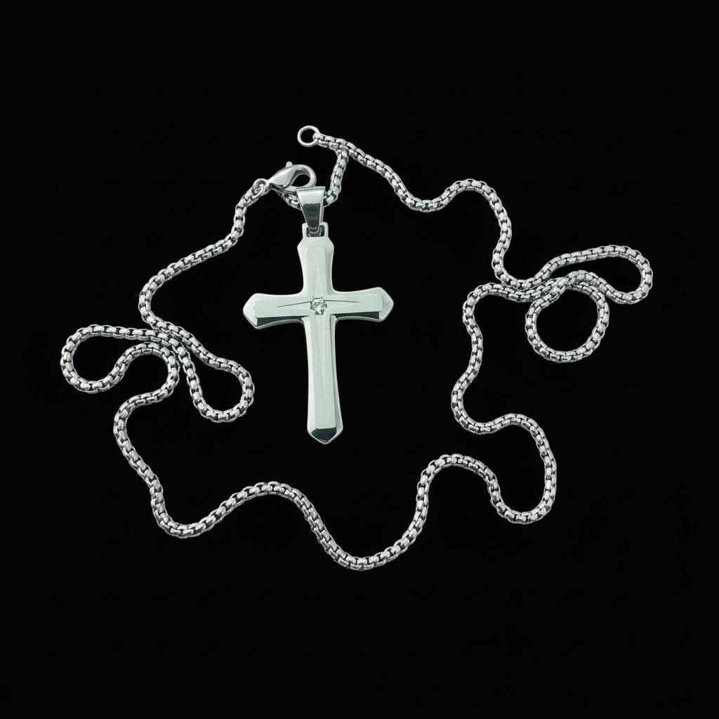 Gold or Silver Stainless Steel Cross Necklace  Mens & Womens Christian Pendant