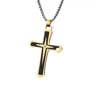 Gold or Silver Stainless Steel Cross Necklace  Mens & Womens Christian Pendant