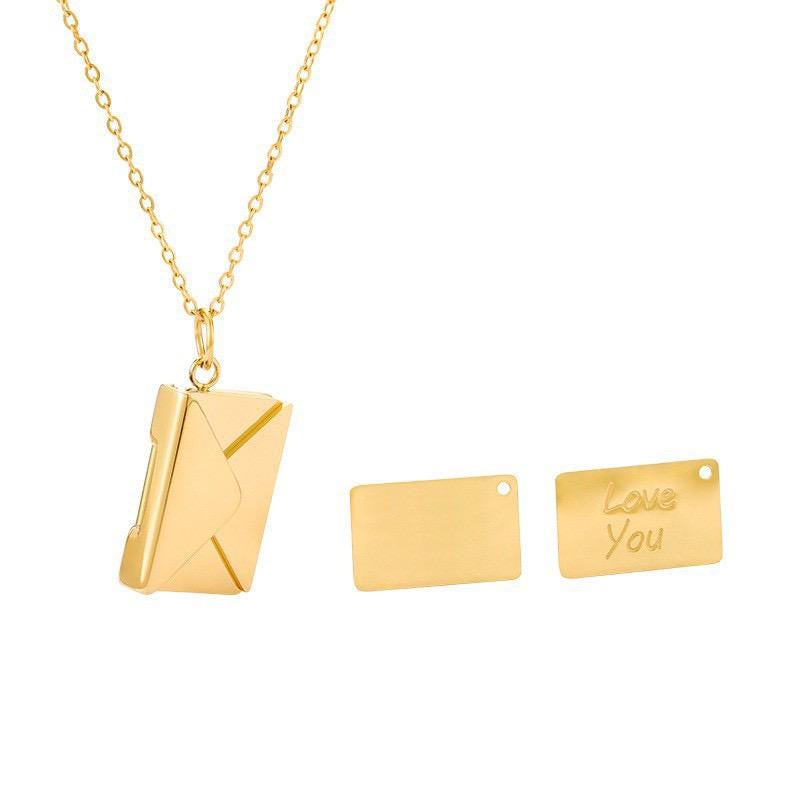 Love Letter Envelope Necklace  Hidden Message Pendant  Custom Engraved Insert  Romantic Gift for Her  Silver Gold Rose Gold Jewelry