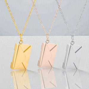 Love Letter Envelope Necklace  Hidden Message Pendant  Custom Engraved Insert  Romantic Gift for Her  Silver Gold Rose Gold Jewelry