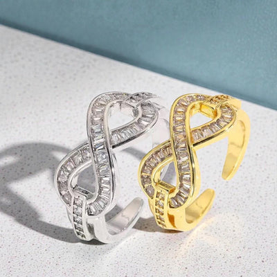 Infinity CZ Ring  Adjustable Gold or Silver Plated Ring