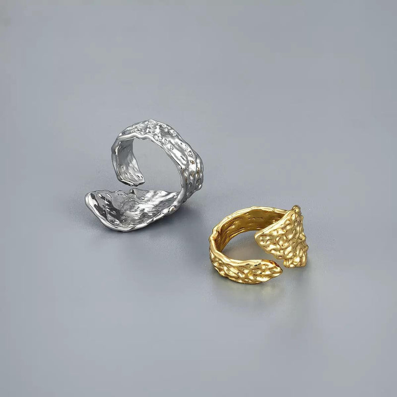 Adjustable Hammered Open Wrap Ring | Gold or Silver Textured Statement Ring | Chunky Minimalist Jewelry