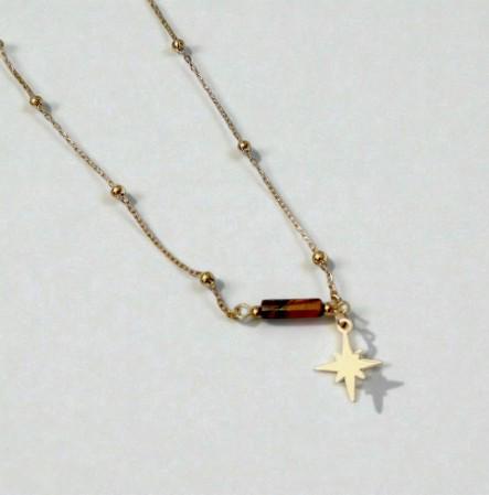 Dainty Gold Stone Charm Necklace  Natural Gemstone Pendant   Boho Star, Sun, Heart, Snake, Coin