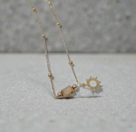 Dainty Gold Stone Charm Necklace  Natural Gemstone Pendant   Boho Star, Sun, Heart, Snake, Coin