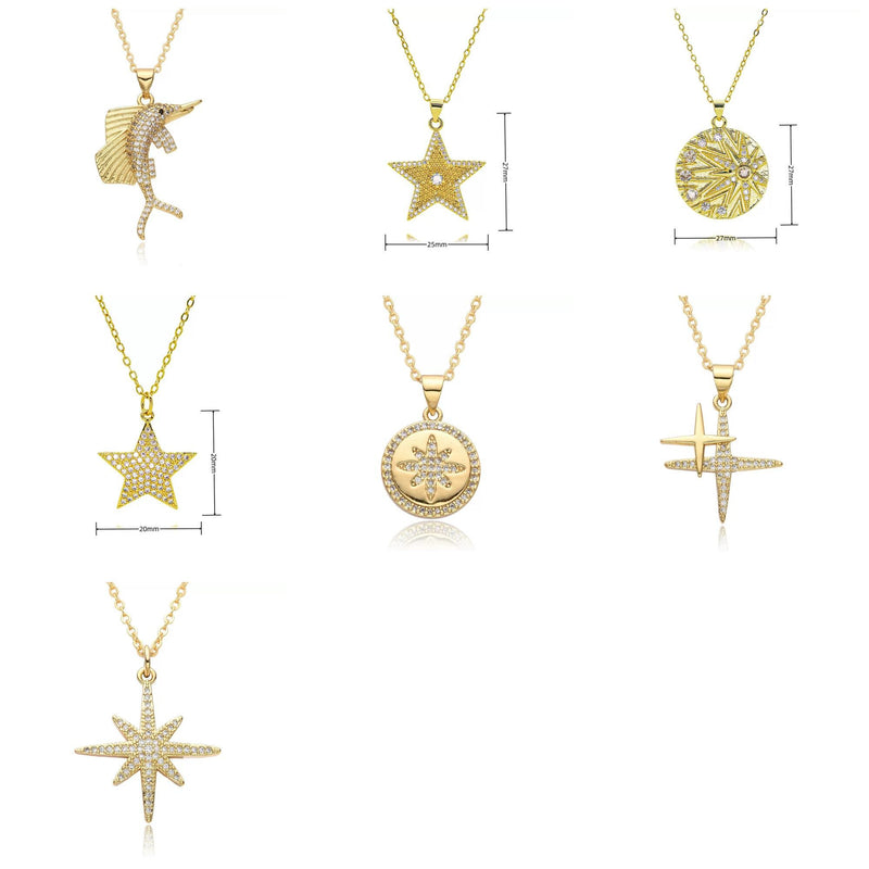 Gold-Plated Sparkling Charm Necklace Collection  Lucky, Zodiac & Celestial Pendants