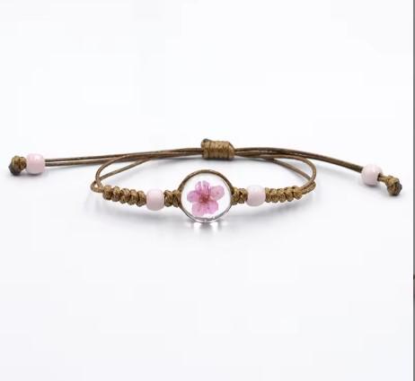 Handmade Real Flower Bracelet  Pressed Resin Charm  Adjustable Macrame  Dried Flower Jewelry