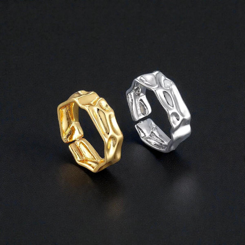 Adjustable Gold Plated Hammer and Abstract Rings