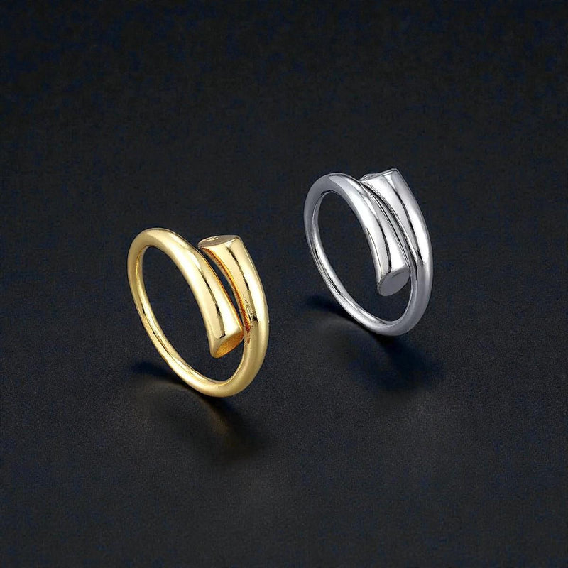 Adjustable Gold Plated Hammer and Abstract Rings