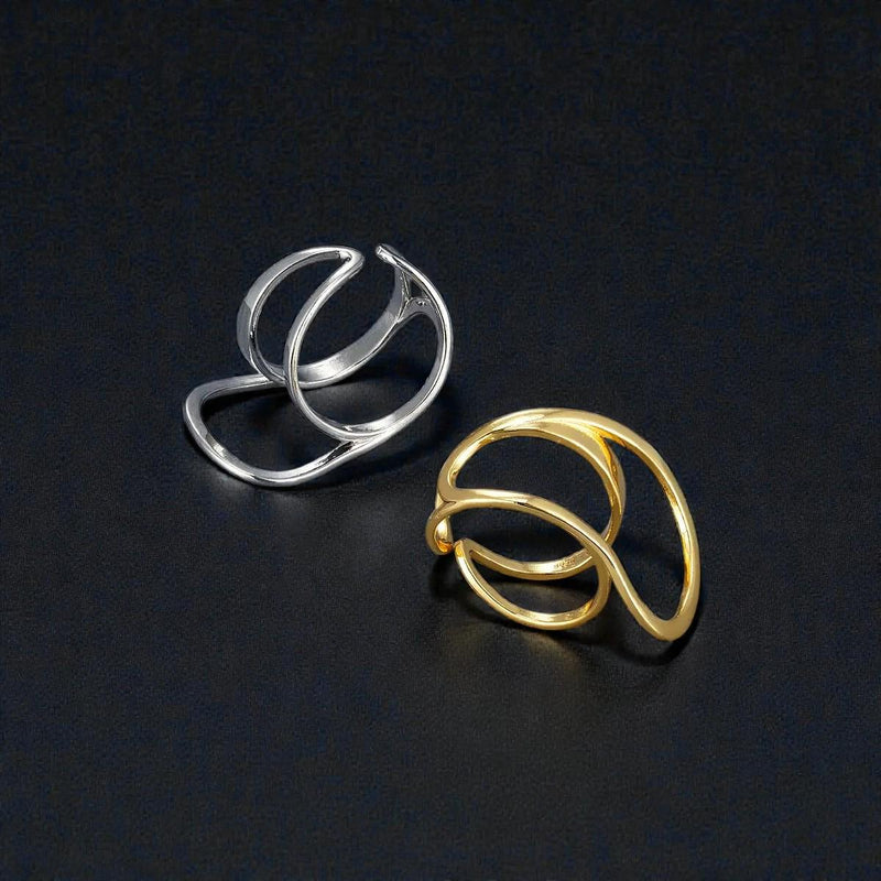 Adjustable Gold Plated Hammer and Abstract Rings