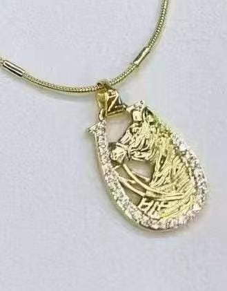 Gold Horse Pendant Necklace  Sparkling Horseshoe Charm  Western Cowgirl Jewelry  18K Gold-Plated Gift