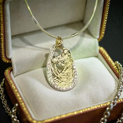Gold Horse Pendant Necklace  Sparkling Horseshoe Charm  Western Cowgirl Jewelry  18K Gold-Plated Gift