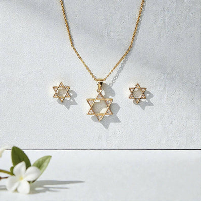 Star of David Jewelry Set  Gold Plated Necklace & Earrings  Dainty Jewish Gift  Elegant Sparkle Set