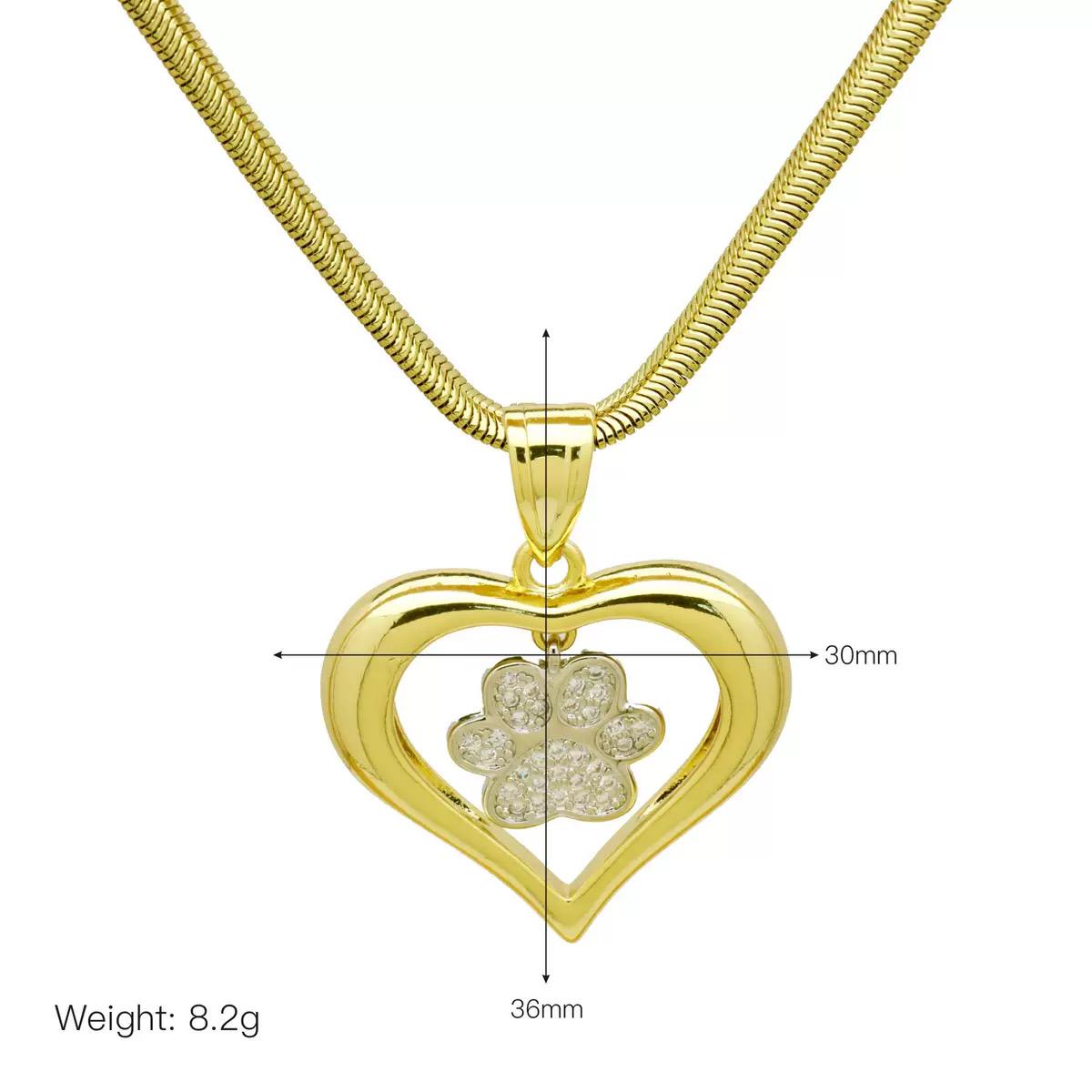 Heart Paw Print Necklace  Pet Lover Gift  Crystal Paw Pendant