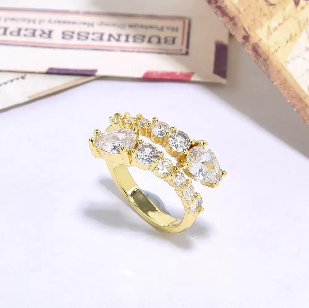 Gold Plated Adjustable Rings  High Fashion Crystal Statement Rings  Trendy Open Band Jewelry