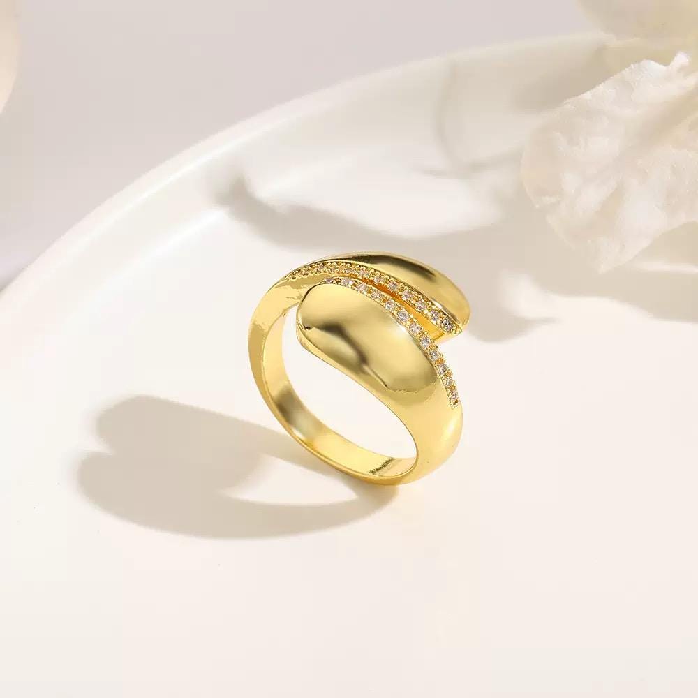 Gold Plated Adjustable Rings  High Fashion Crystal Statement Rings  Trendy Open Band Jewelry