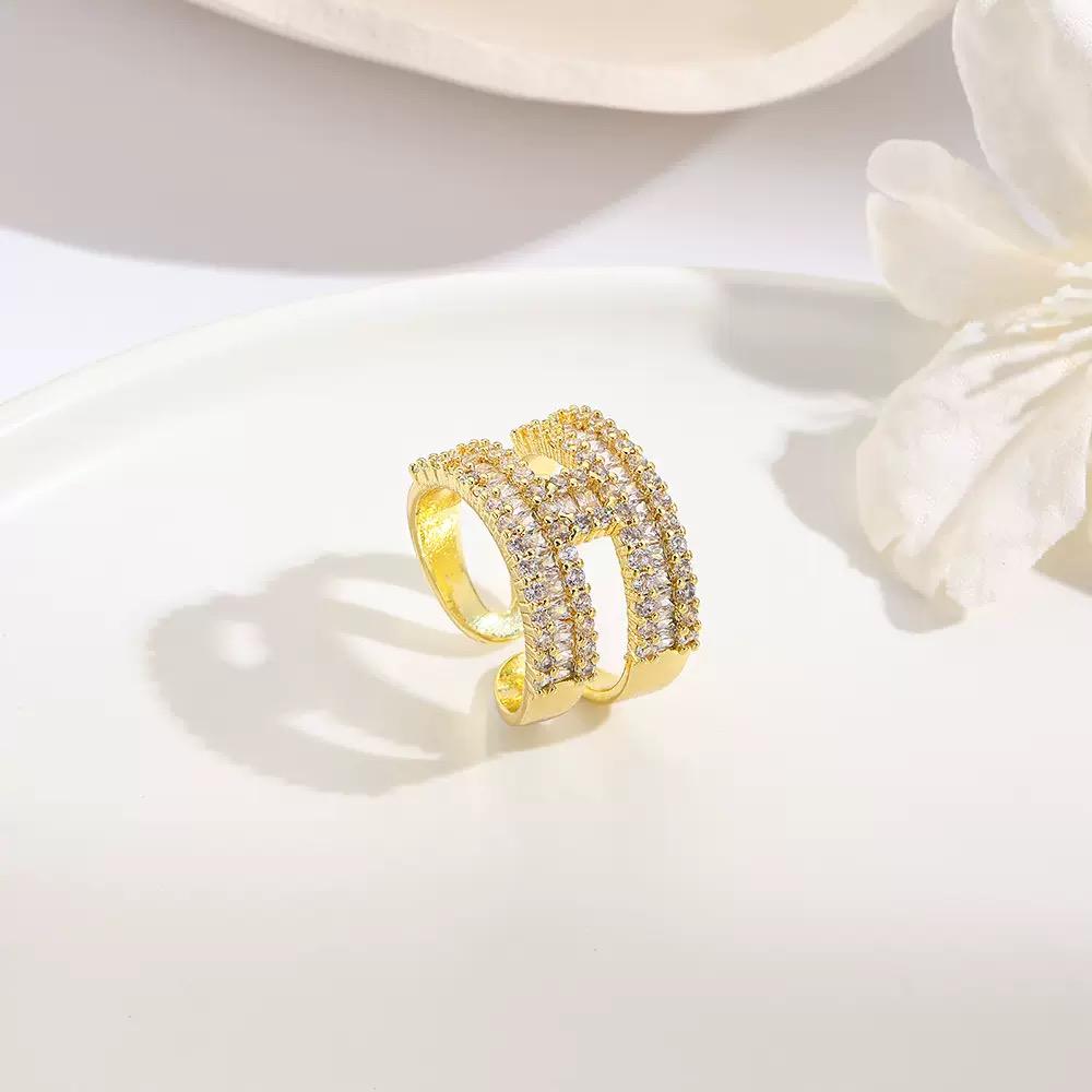 Gold Plated Adjustable Rings  High Fashion Crystal Statement Rings  Trendy Open Band Jewelry