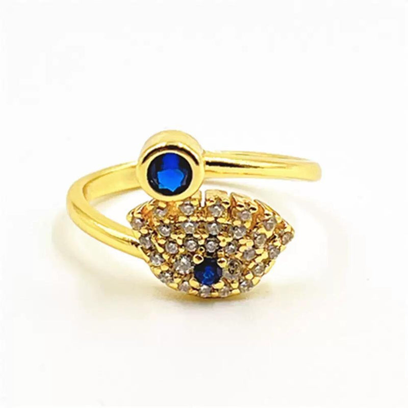 Gold Evil Eye Adjustable Rings  Protection Symbol Jewelry  Blue Eye Open Band Ring Gift