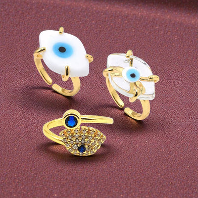 Gold Evil Eye Adjustable Rings  Protection Symbol Jewelry  Blue Eye Open Band Ring Gift