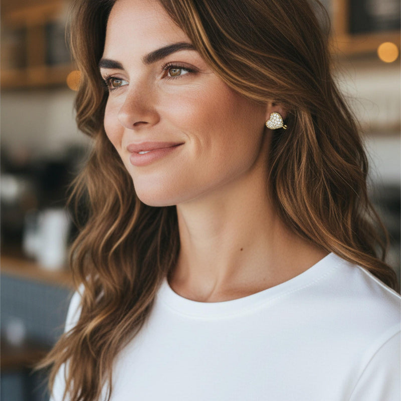 Gold Heart Stud Earrings with CZ | Dangle Ready Connector Studs for DIY Jewelry
