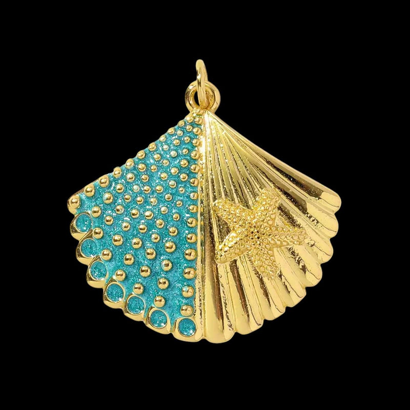 Gold Plated Ocean Charms  Fish, Shell & Shark CZ Enamel Pendants for Bracelets, Necklaces , Keychains
