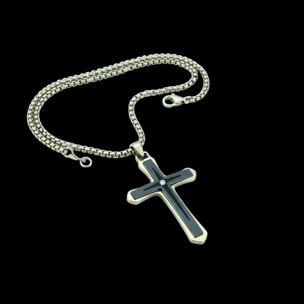 Gold or Silver Stainless Steel Cross Necklace  Mens & Womens Christian Pendant
