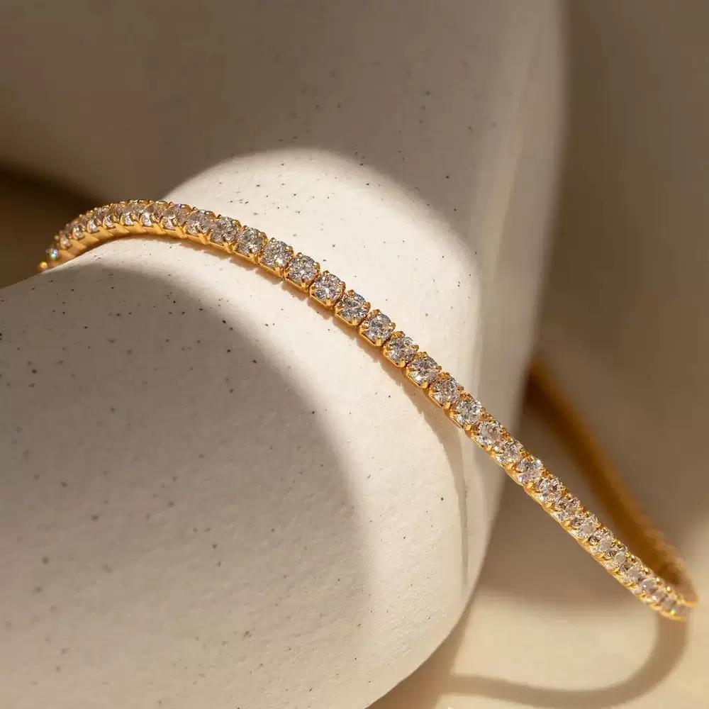 Gold or Silver CZ Tennis Bracelet  Dainty Crystal Link Bracelet  Minimalist Stackable Jewelry