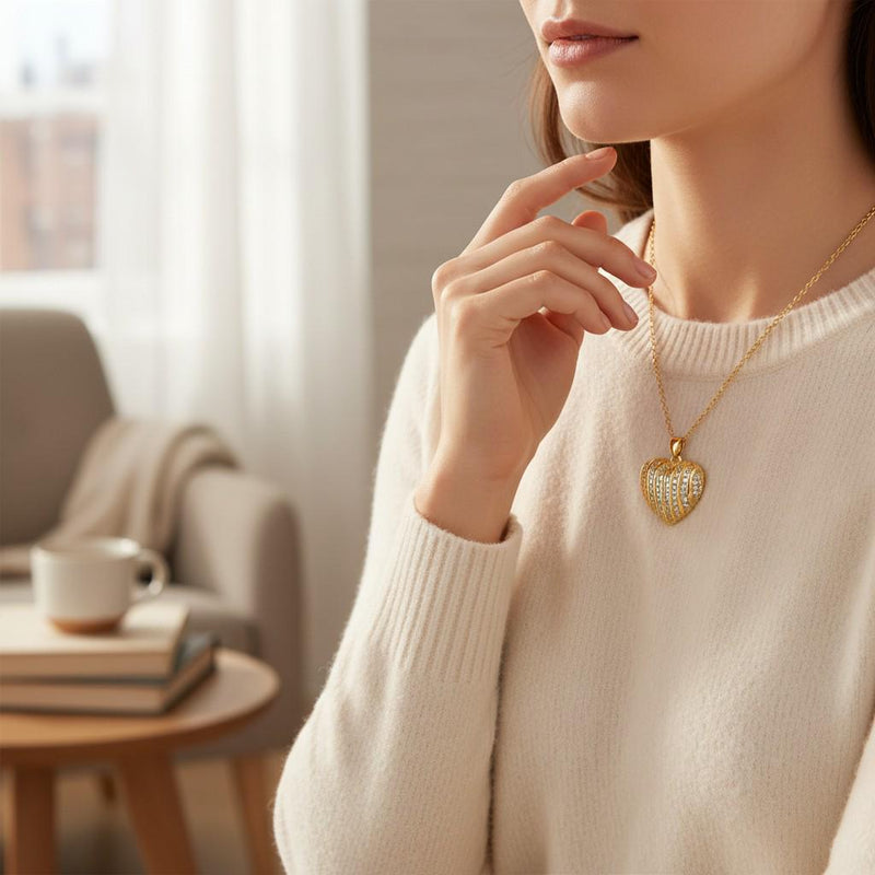 Gold CZ Heart Necklace  Sparkling Pave Heart Pendant  Dainty Layering Necklace